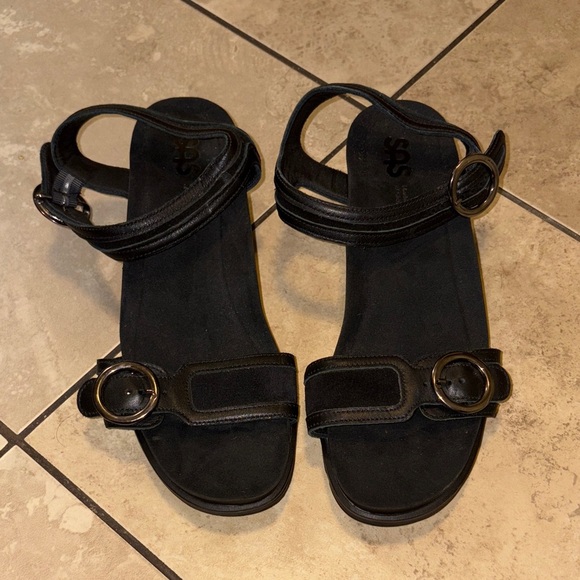 SAS Seight Black Wedge Sandals Size 10M - Picture 3 of 9